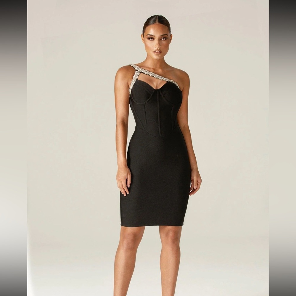 Alieva DIVA RHINESTONE BANDAGE DRESS (BLACK) Small